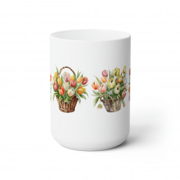 Lilies in Wooden Baskets - Ceramic Mug 15oz