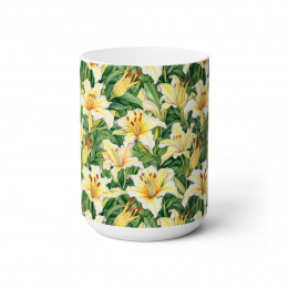 Yellow Tiger Lilies Watercolor Pattern - Ceramic Mug 15oz