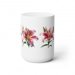 Pink Tiger Lilies Watercolor - Ceramic Mug 15oz