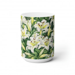 White Tiger Lilies Watercolor - Ceramic Mug 15oz