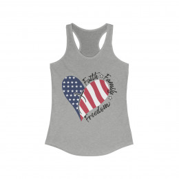 Patriotic Heart with Faith Family and Freedom printed on a Women's Racerback Tanktop